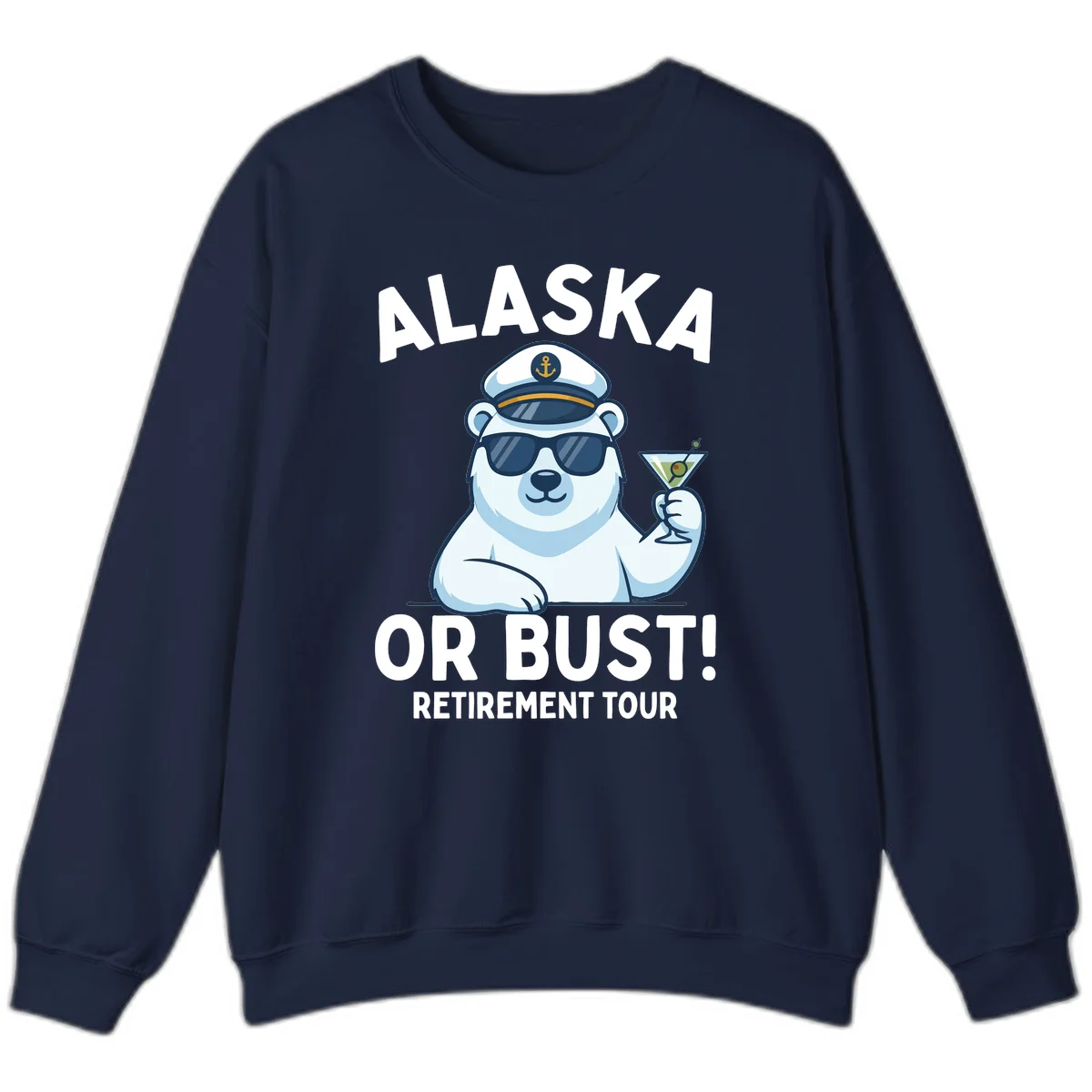 Alaska Or Bust Retirement Tour Polar Bear Sweatshirt in Navy