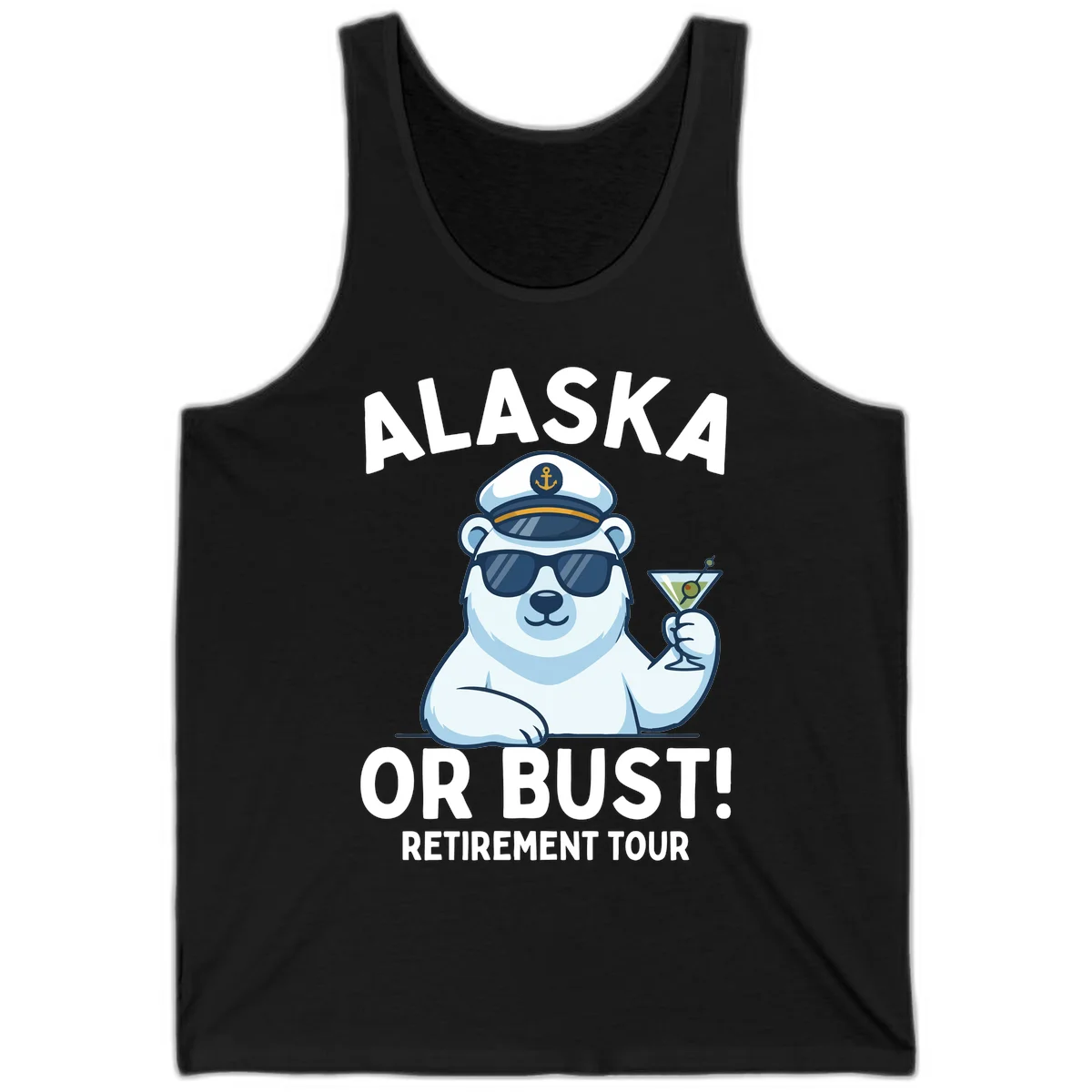 Alaska Or Bust Retirement Tour Polar Bear Tank Top in Black