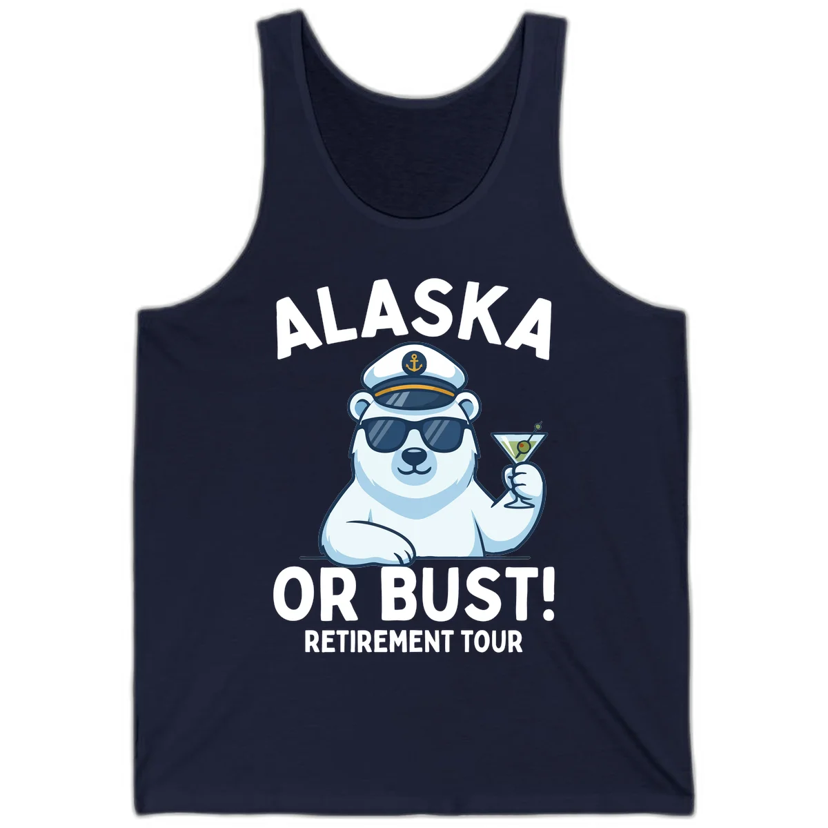Alaska Or Bust Retirement Tour Polar Bear Tank Top in Navy