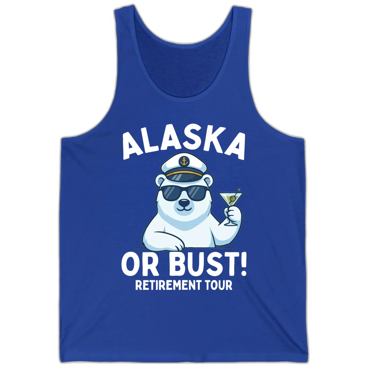 Alaska Or Bust Retirement Tour Polar Bear Tank Top in True Royal