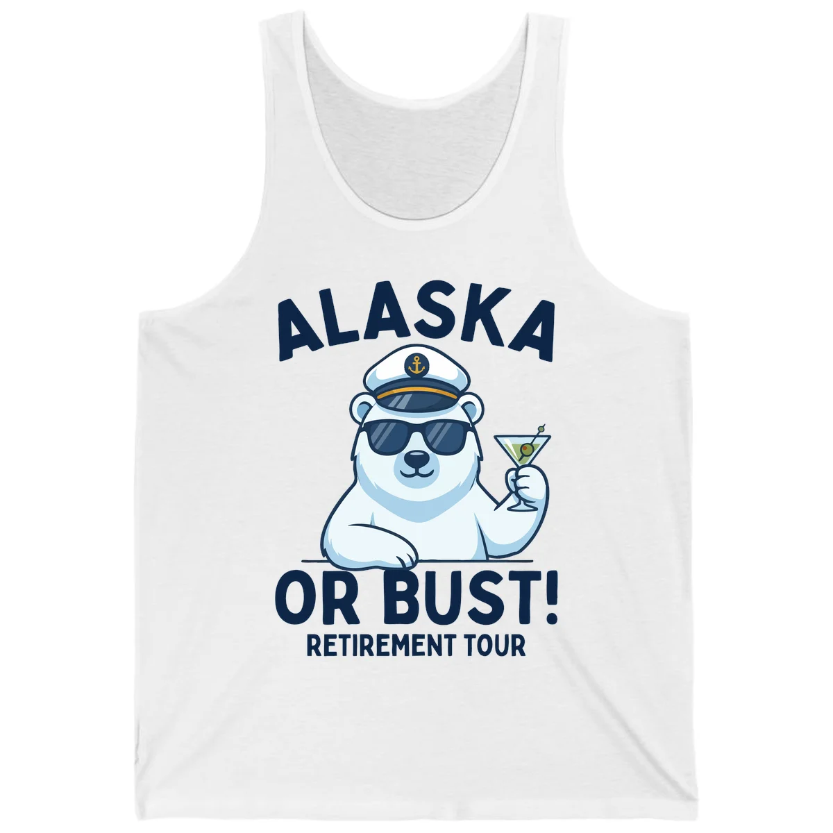 Alaska Or Bust Retirement Tour Polar Bear Tank Top in White