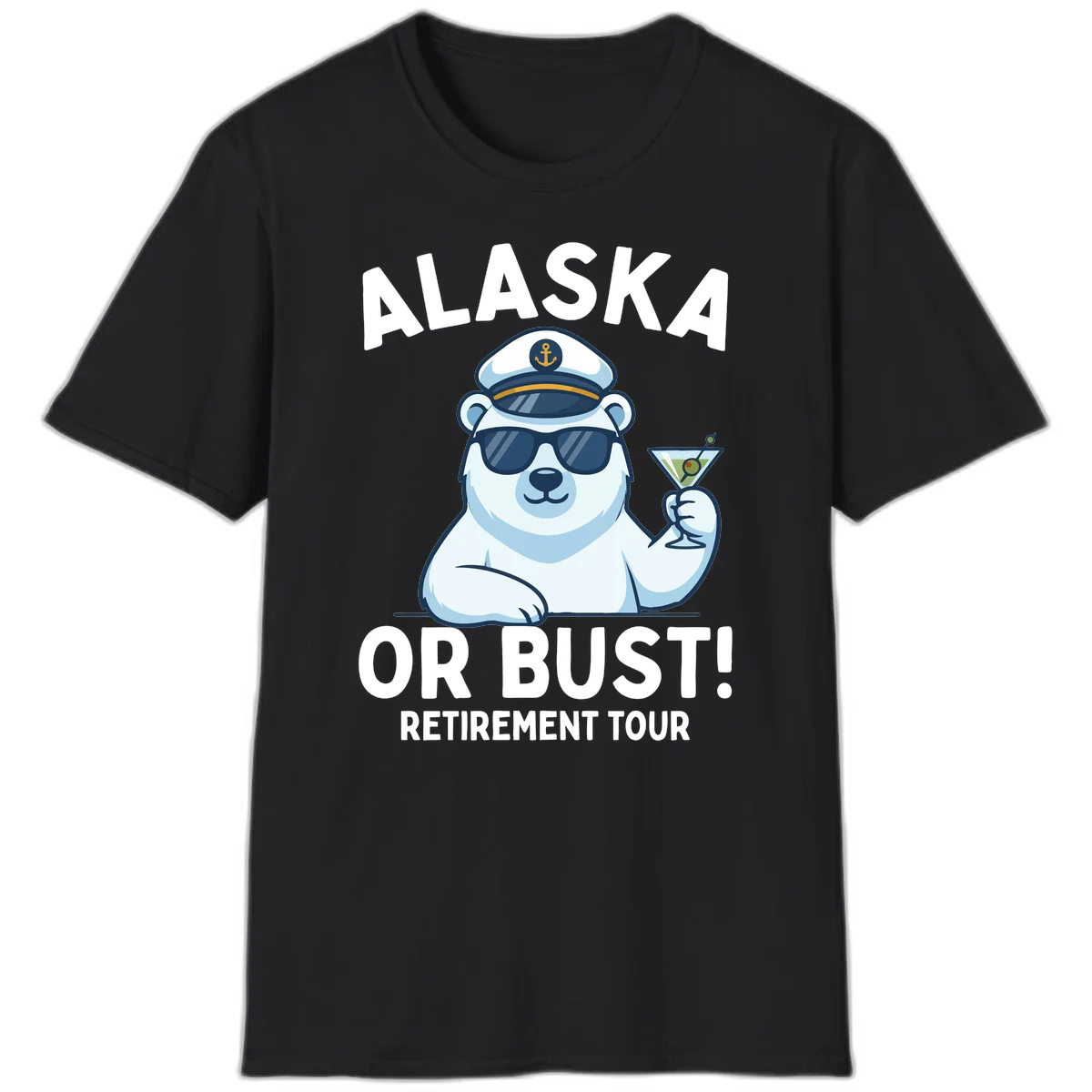 Alaska Or Bust Retirement Tour Polar Bear T-Shirt in Black