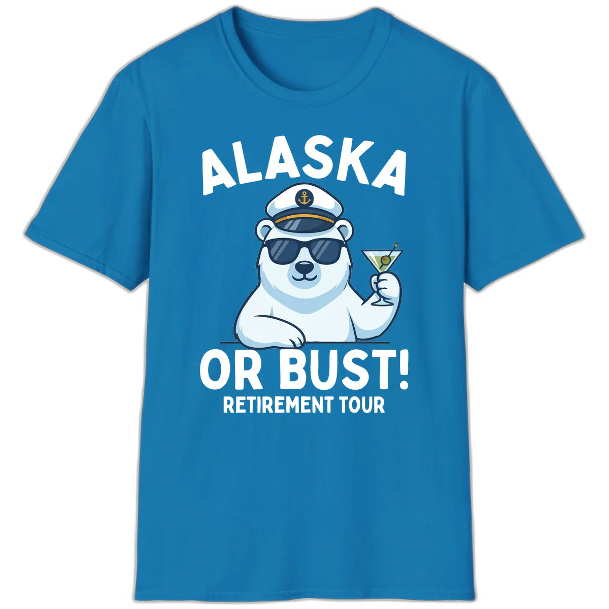 Alaska Or Bust Retirement Tour Polar Bear T-Shirt in Sapphire