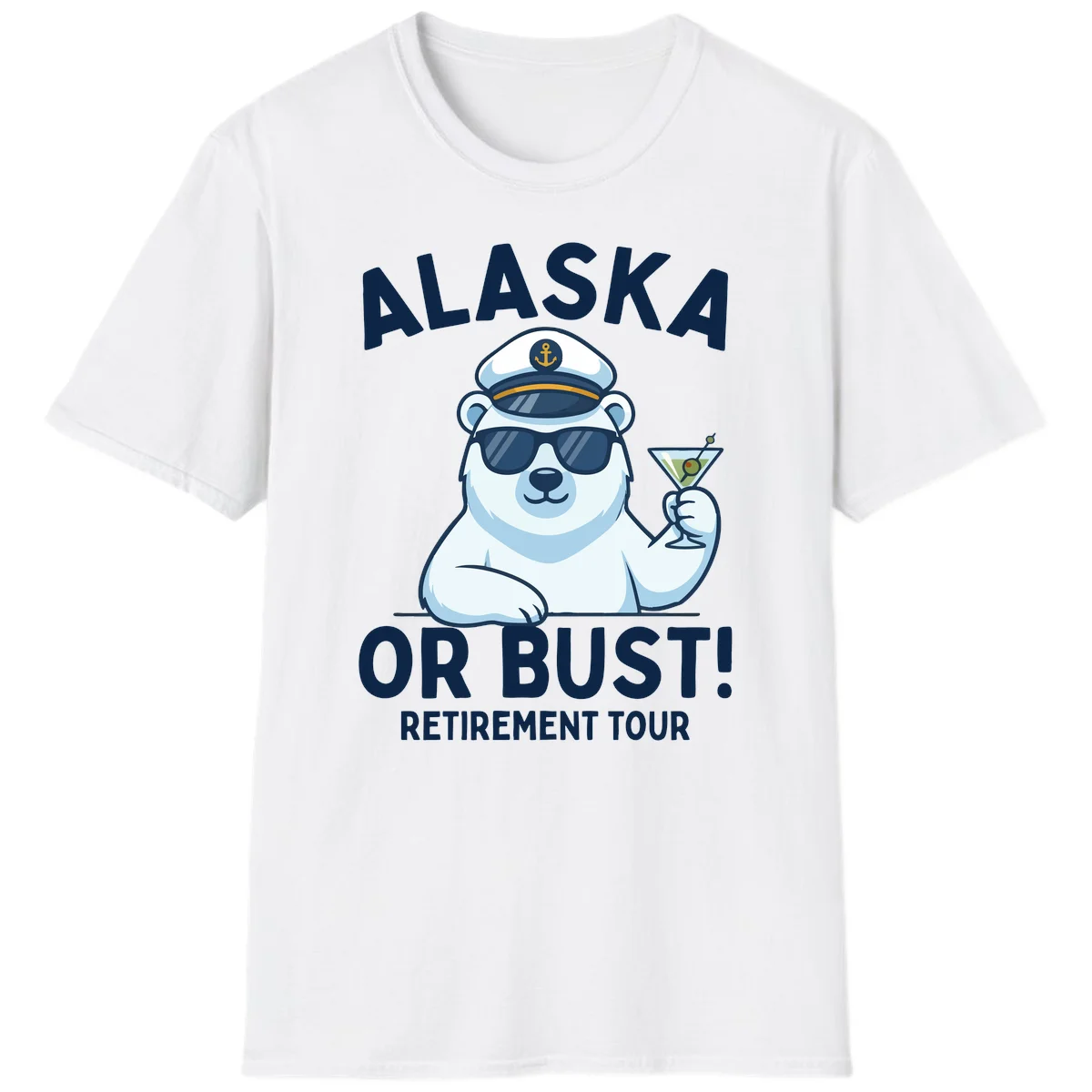 Alaska Or Bust Retirement Tour Polar Bear T-Shirt in White