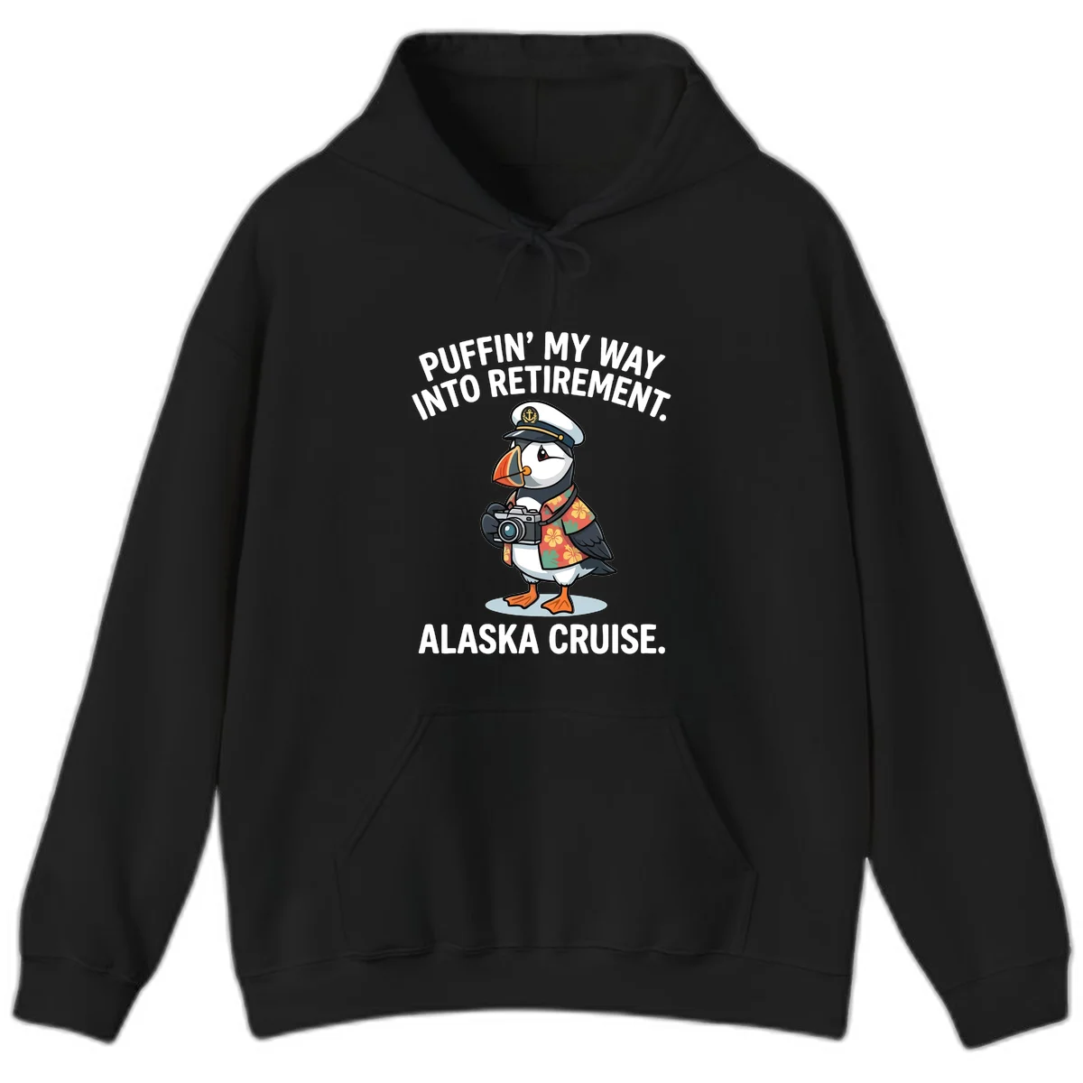 Puffin' Into My Retirement Alaska Cruise Hoodie in Black
