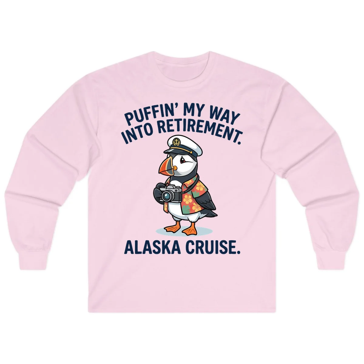Puffin' Into My Retirement Alaska Cruise Long Sleeve Tee in Light Pink
