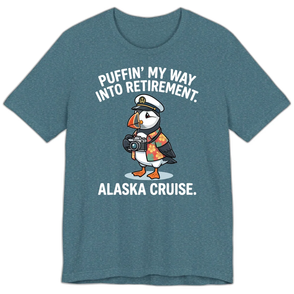 Puffin' Into My Retirement Alaska Cruise Premium T-Shirt in Heather Deep Teal