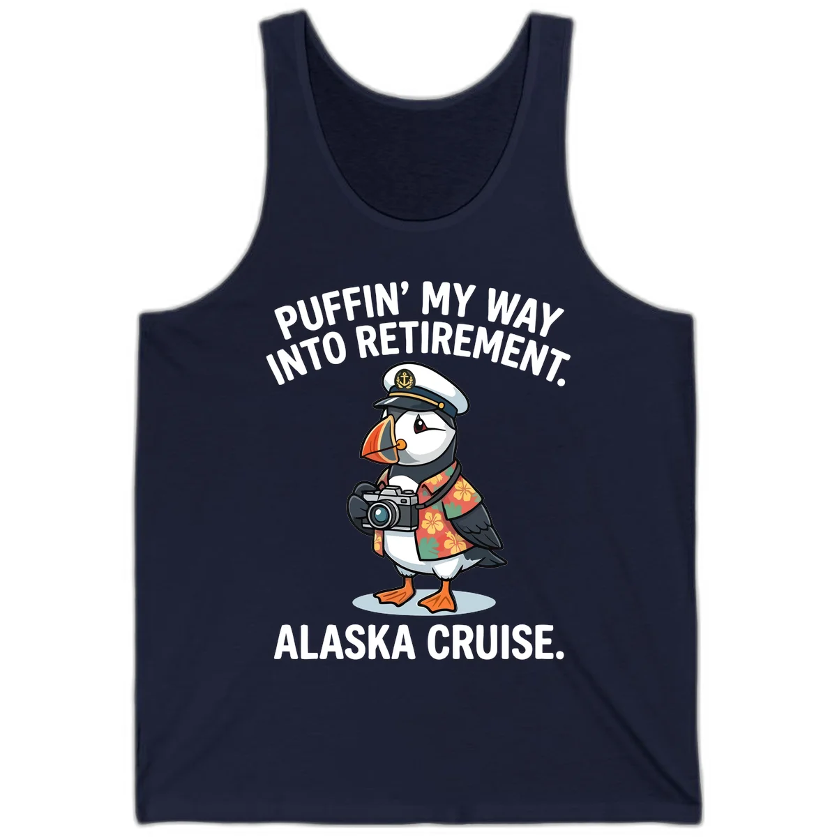 Puffin' Into My Retirement Alaska Cruise Tank Top in Navy