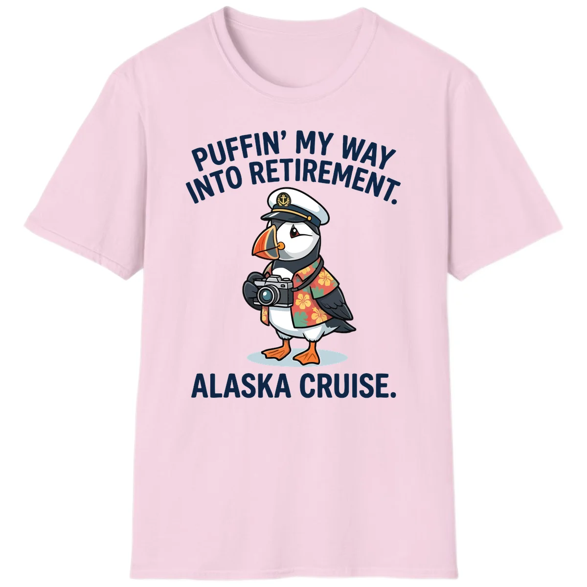 Puffin' Into My Retirement Alaska Cruise T-Shirt in Light Pink
