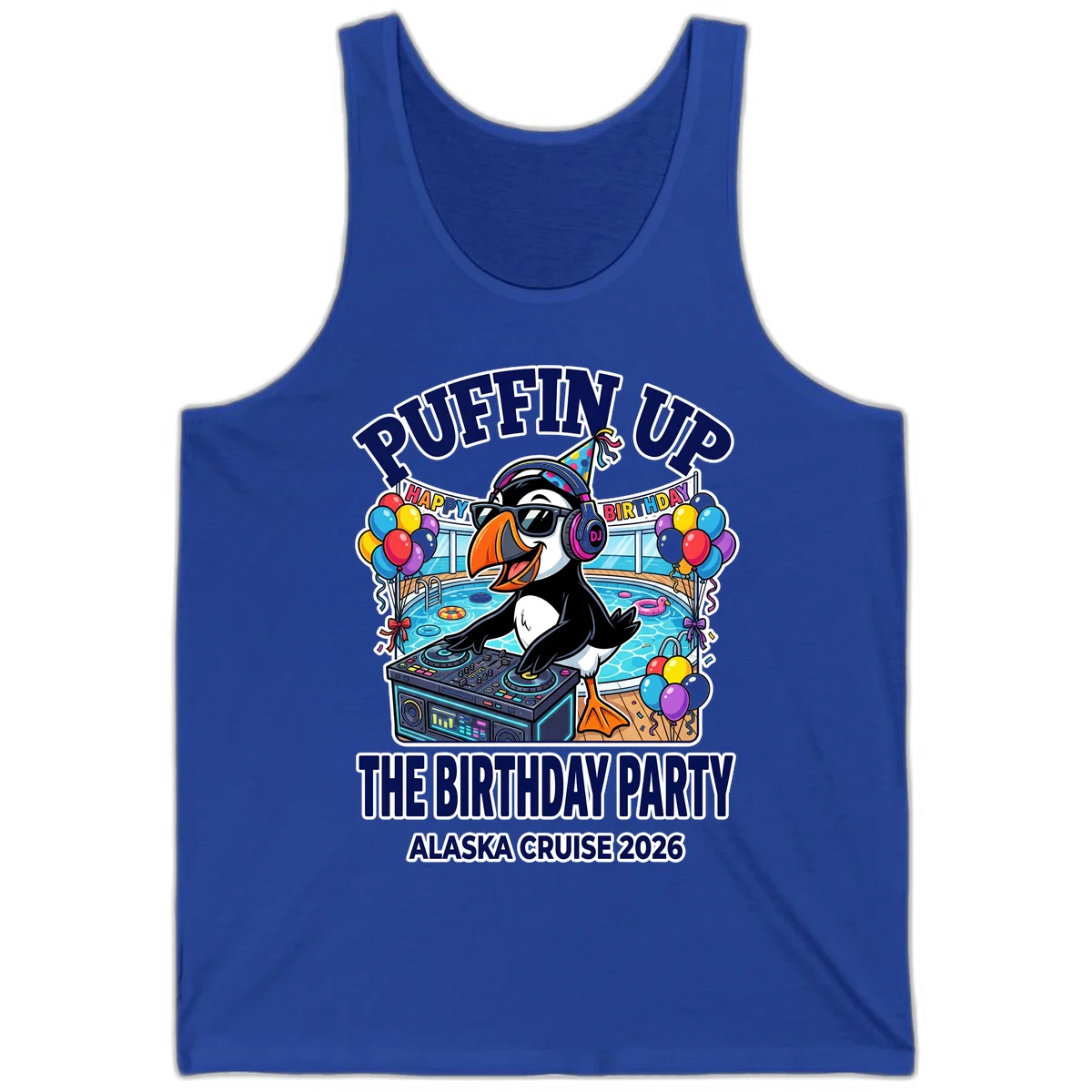Puffin Up The Birthday Party Alaska Cruise Tank Top in True Royal