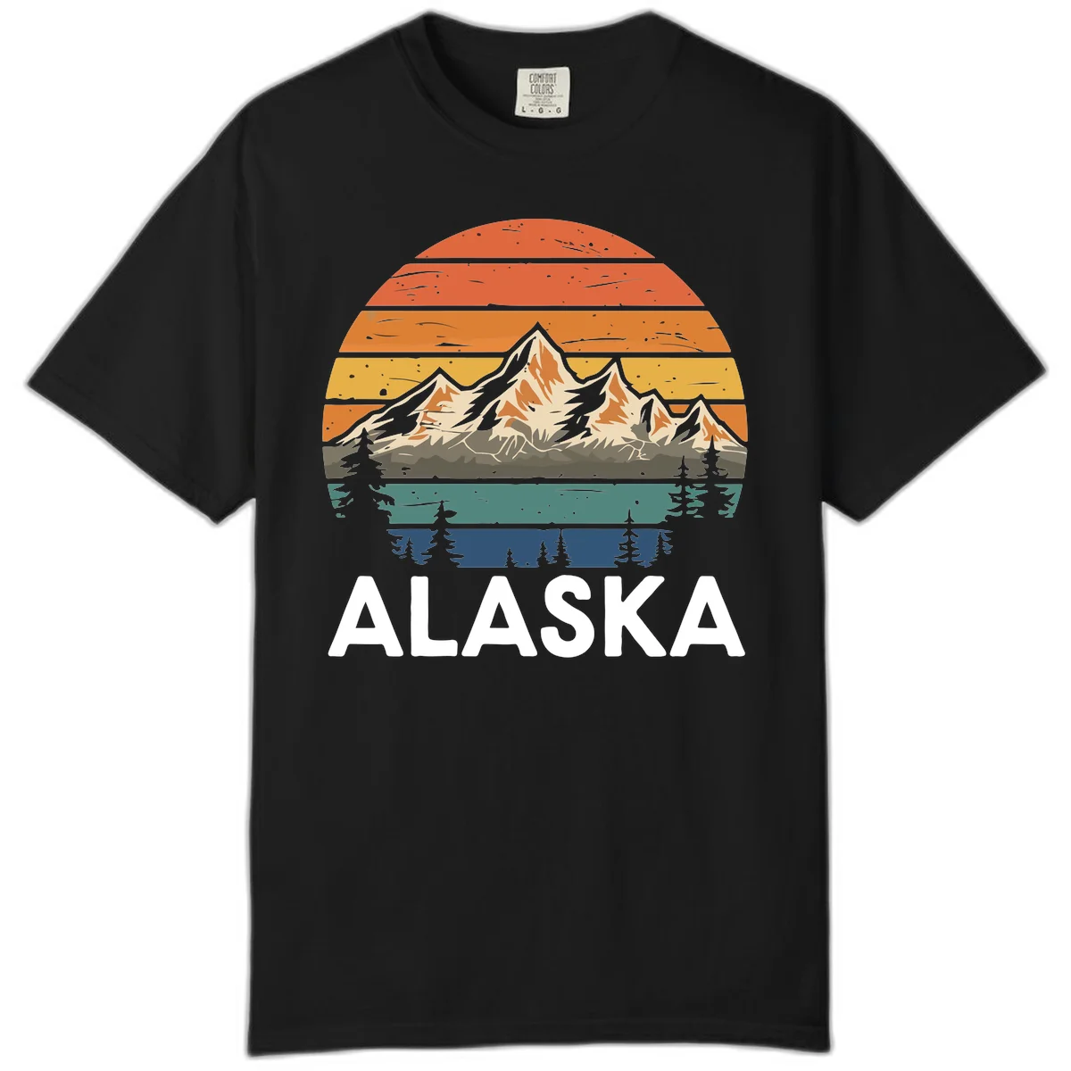 Retro Mountain Sunset Landscape Comfort Color in Black