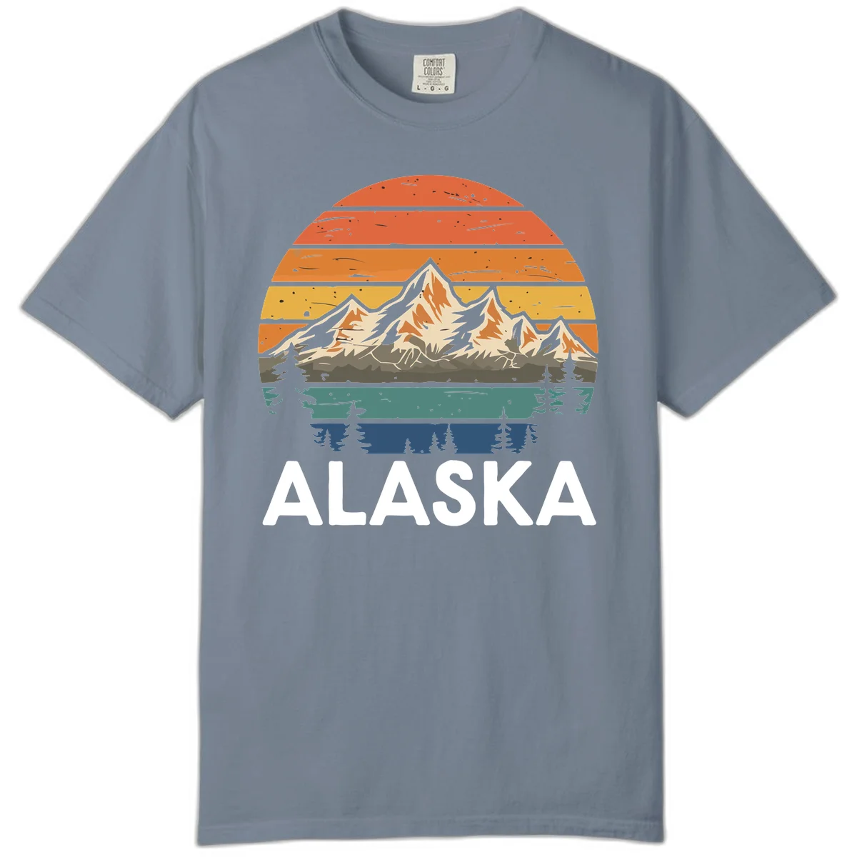 Retro Mountain Sunset Landscape Comfort Color in Blue Jean