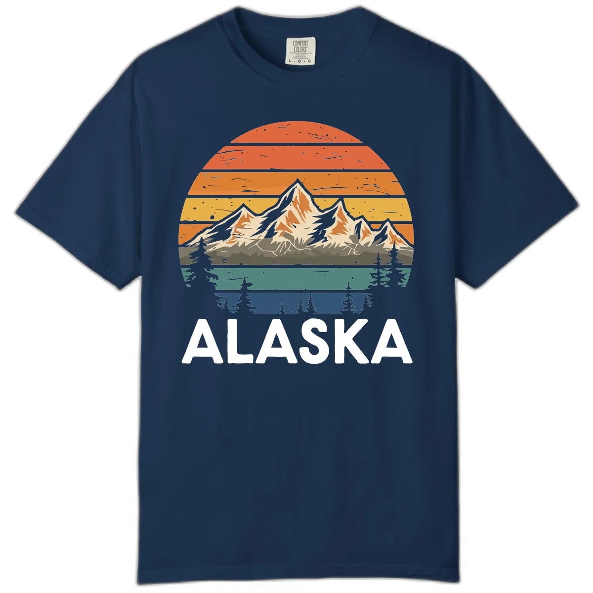 Retro Mountain Sunset Landscape Comfort Color in Navy