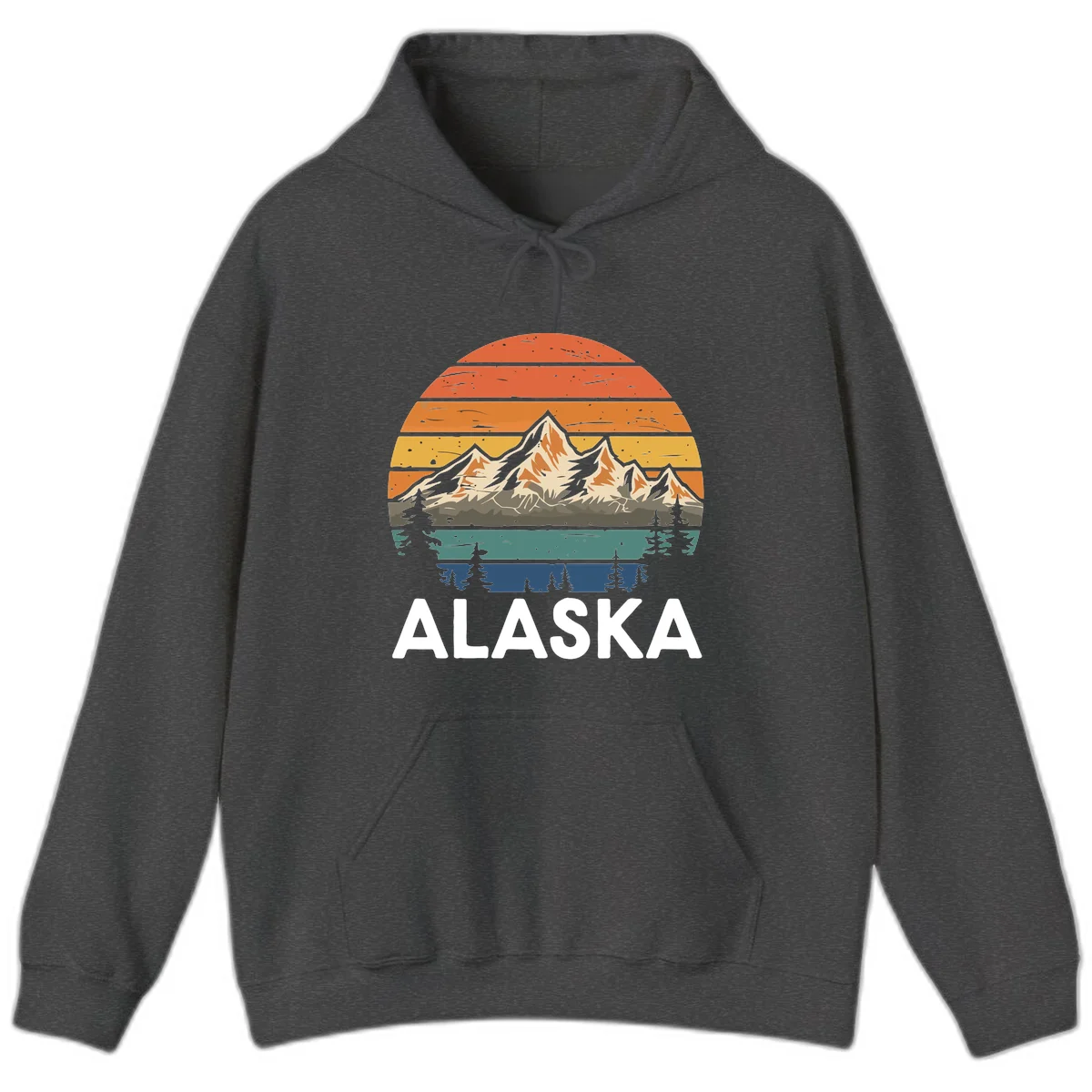 Retro Mountain Sunset Landscape Hoodie in Dark Heather