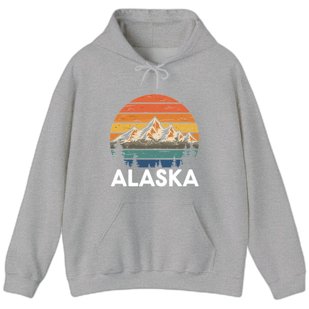 Retro Mountain Sunset Landscape Hoodie in Sport Grey