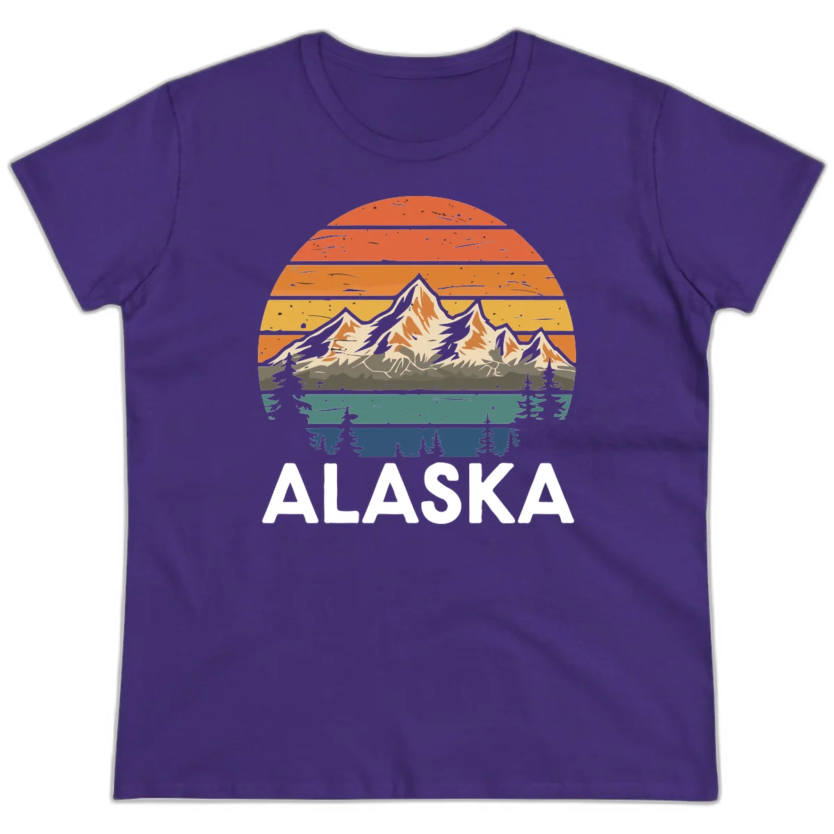 Retro Mountain Sunset Landscape Ladies Tee in Purple