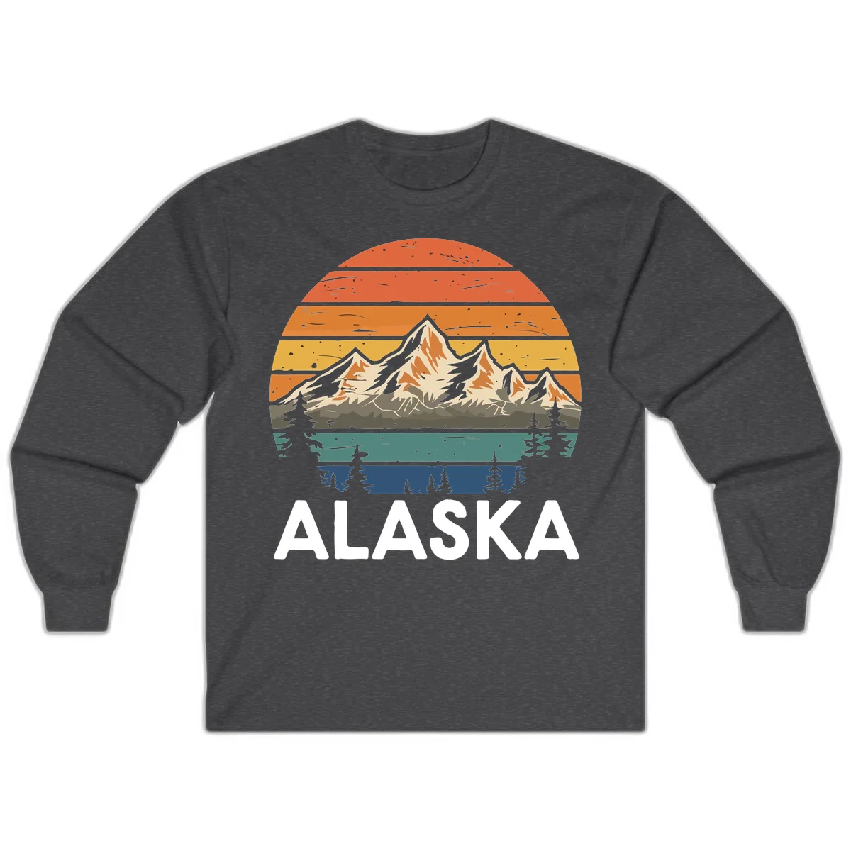 Retro Mountain Sunset Landscape Long Sleeve in Dark Heather