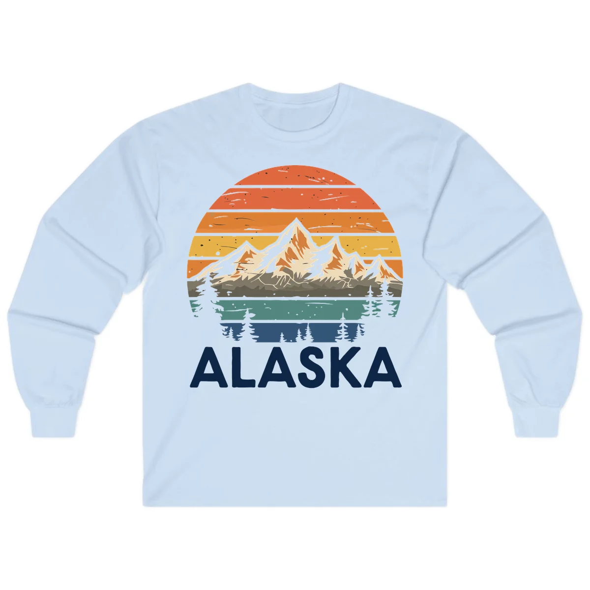 Retro Mountain Sunset Landscape Long Sleeve in Light Blue