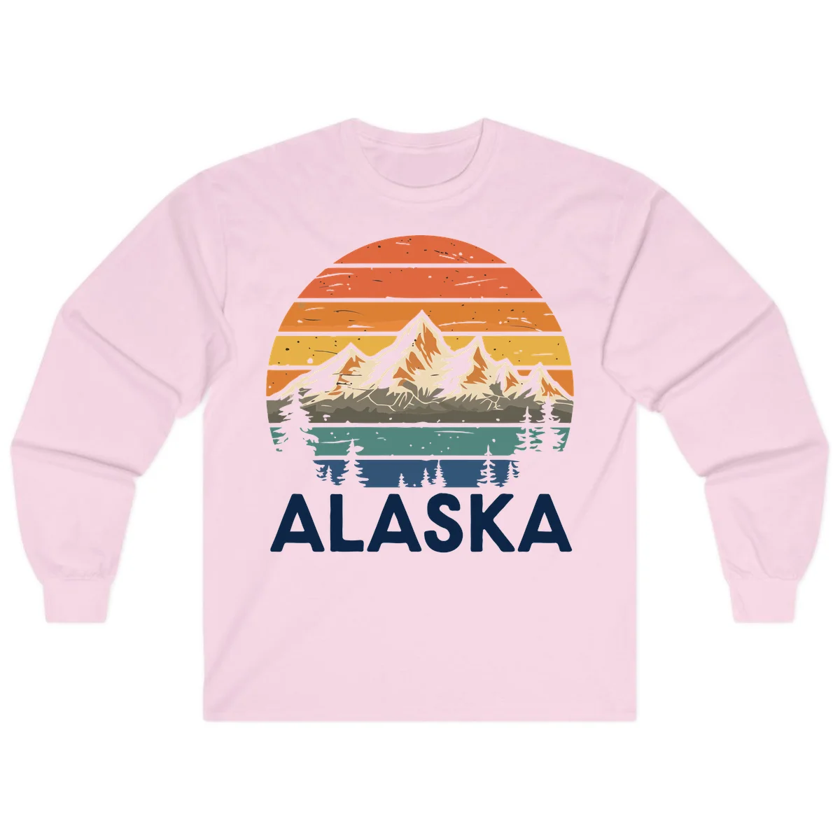 Retro Mountain Sunset Landscape Long Sleeve in Light Pink