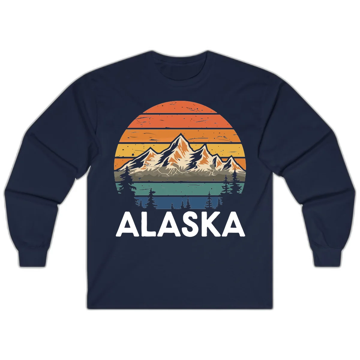 Retro Mountain Sunset Landscape Long Sleeve in Navy