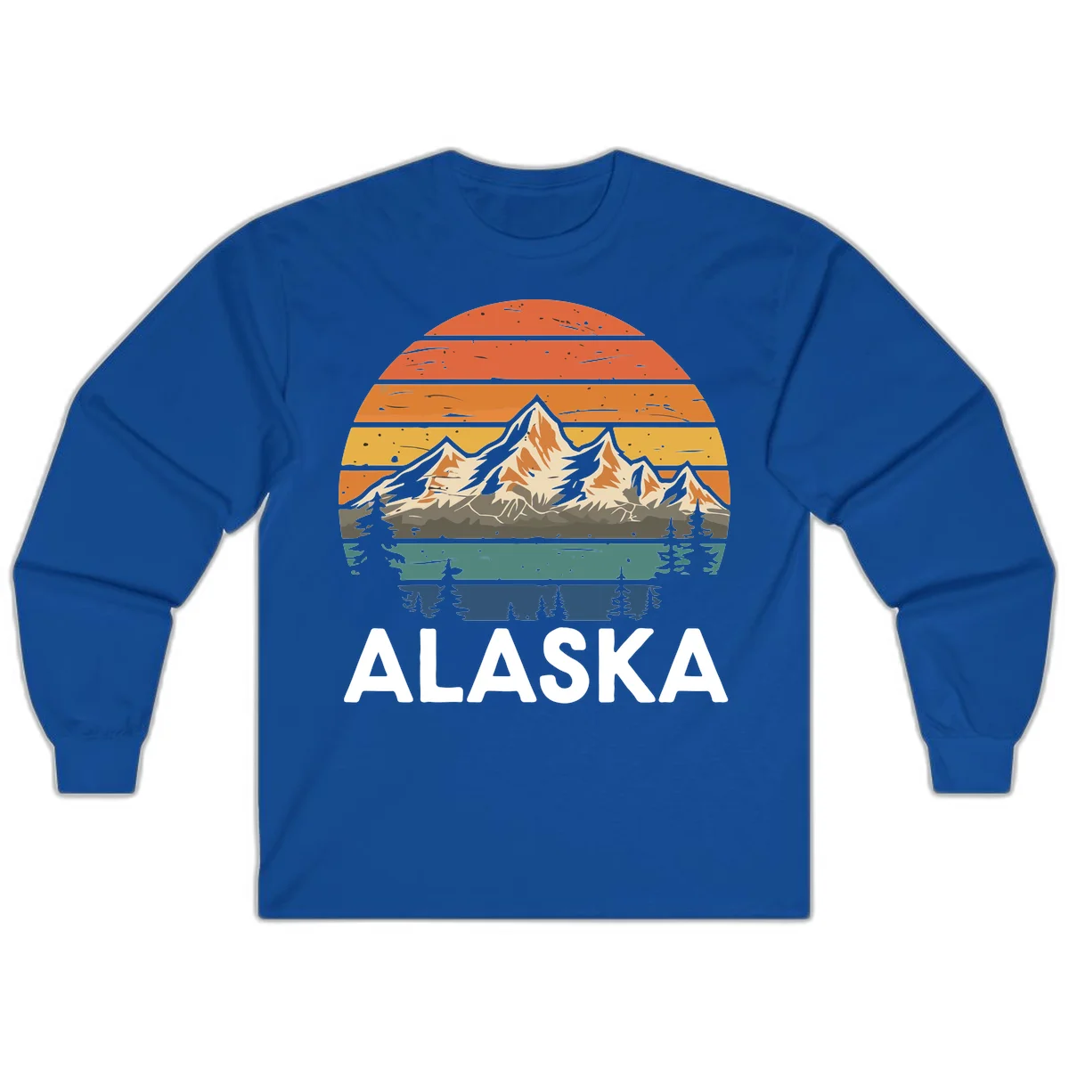 Retro Mountain Sunset Landscape Long Sleeve in Royal