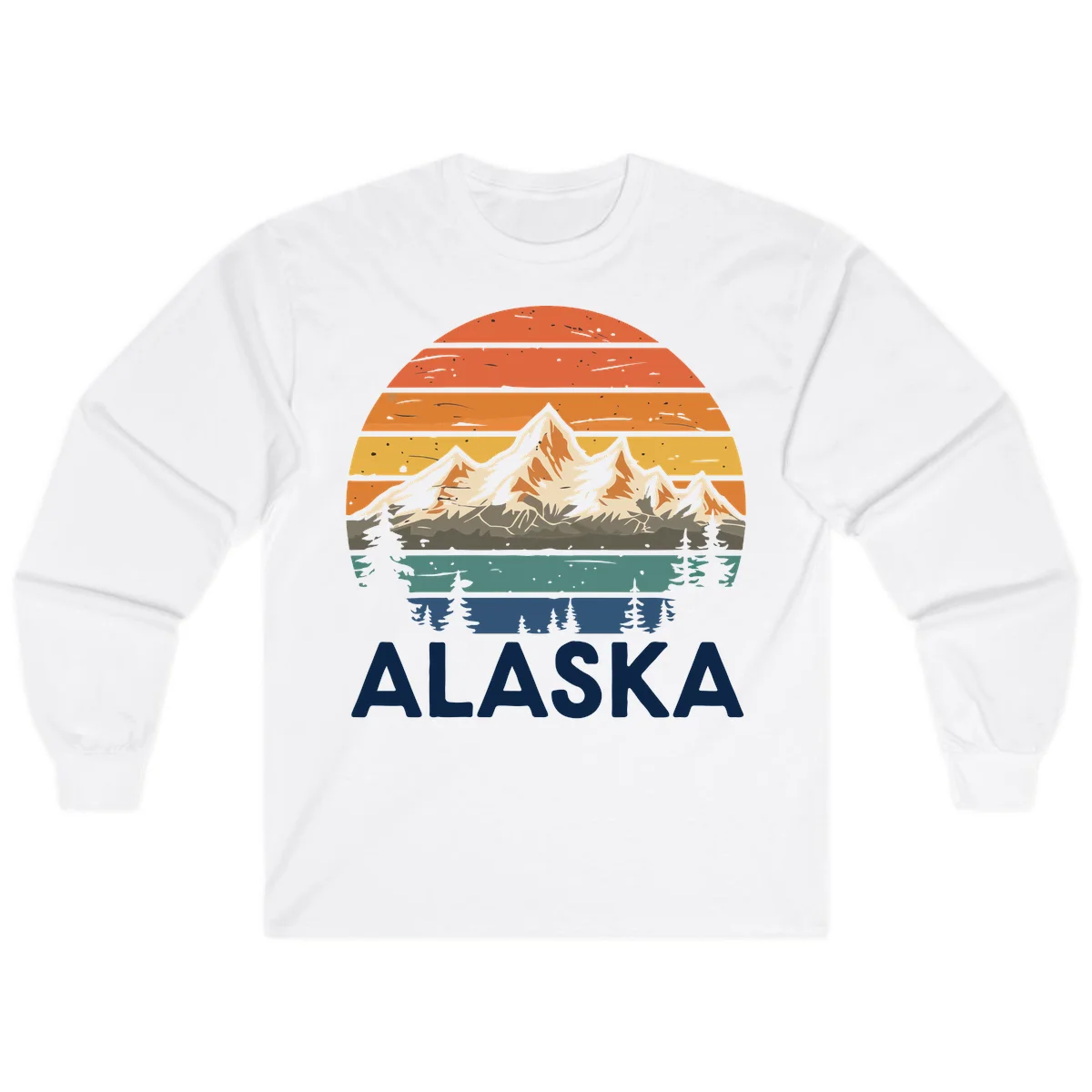 Retro Mountain Sunset Landscape Long Sleeve in White