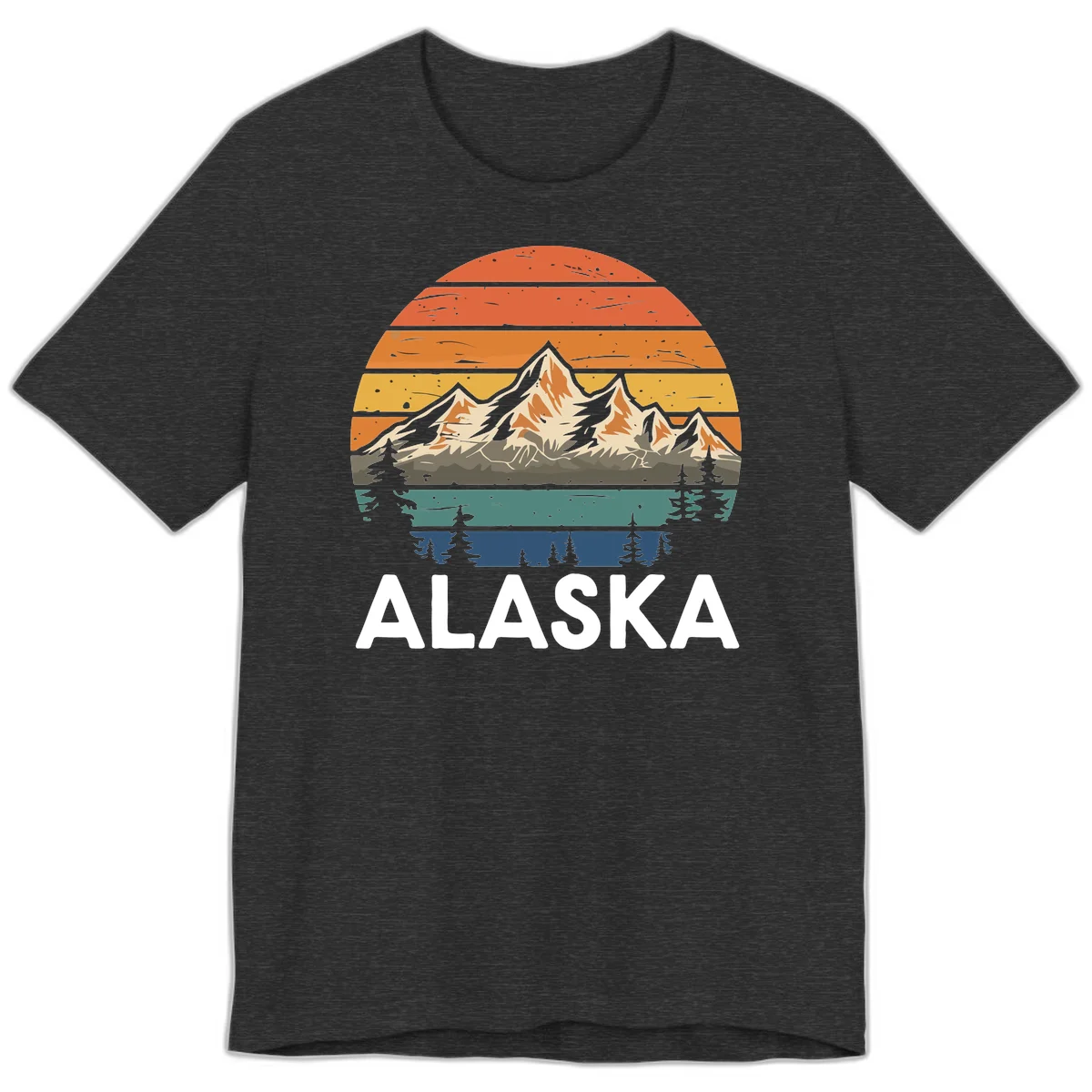 Retro Mountain Sunset Landscape Premium Tee in Dark Grey Heather