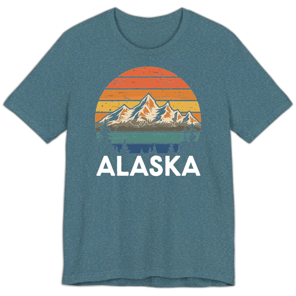 Retro Mountain Sunset Landscape Premium Tee in Heather Deep Teal