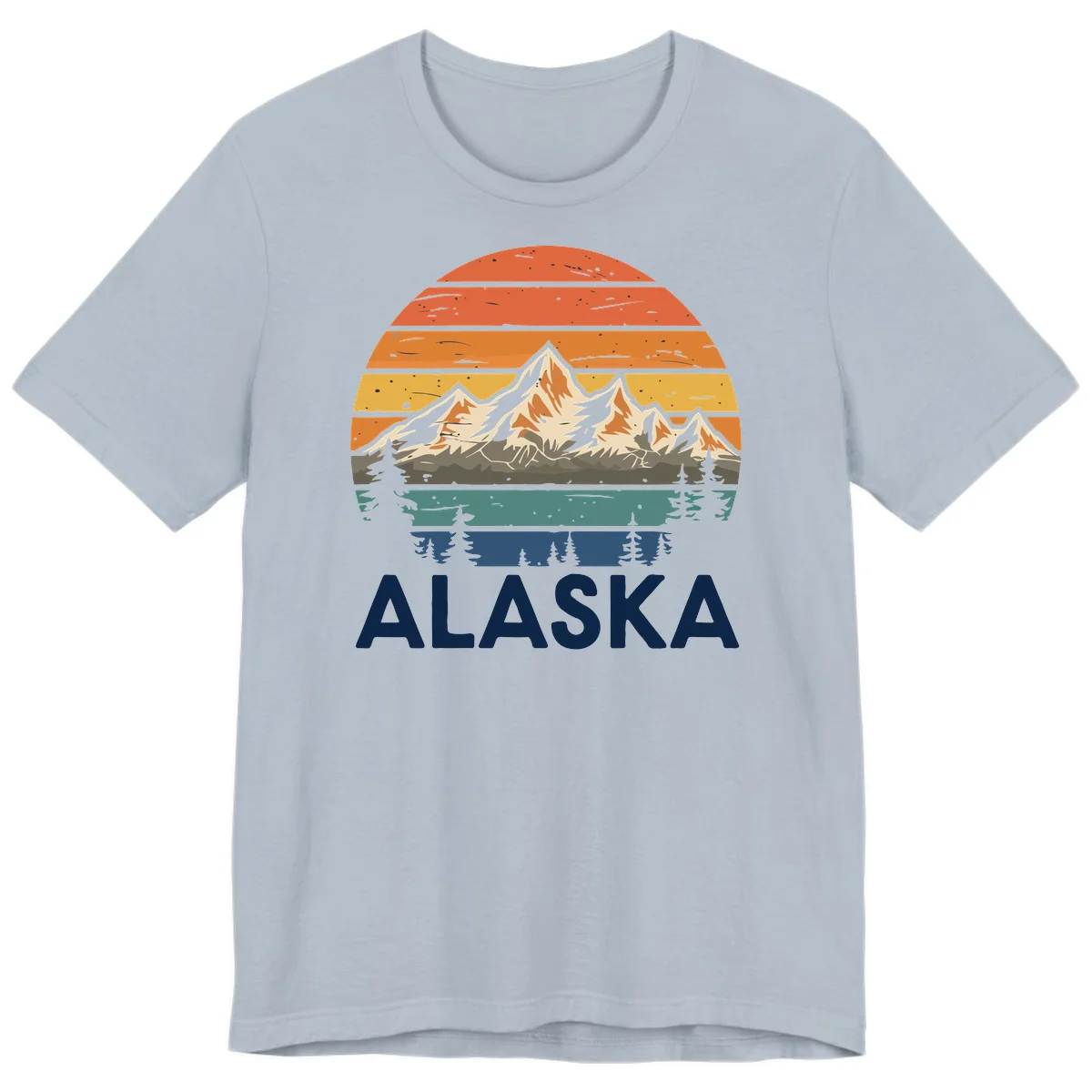 Retro Mountain Sunset Landscape Premium Tee in Light Blue