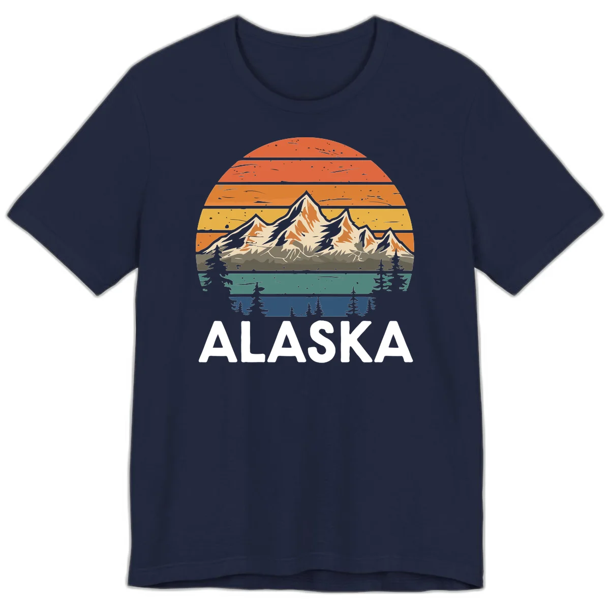Retro Mountain Sunset Landscape Premium Tee in Navy