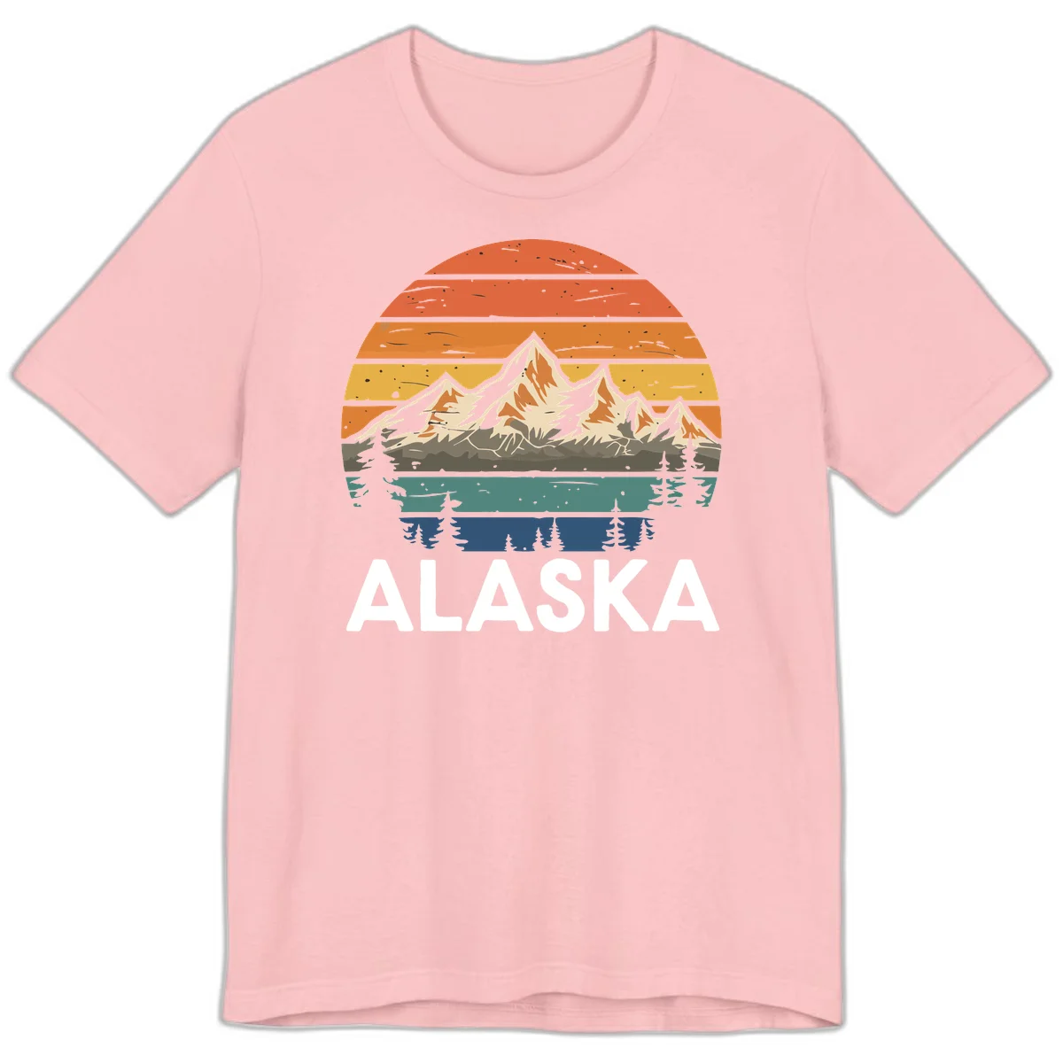 Retro Mountain Sunset Landscape Premium Tee in Pink