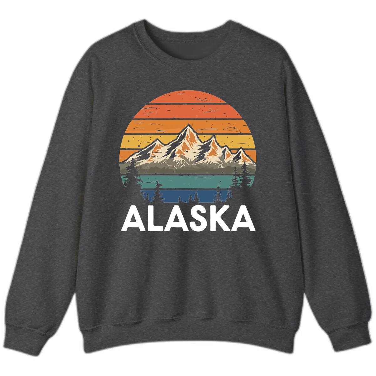 Retro Mountain Sunset Landscape Sweatshirt in Dark Heather