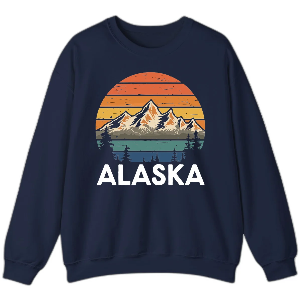 Retro Mountain Sunset Landscape Sweatshirt in Navy
