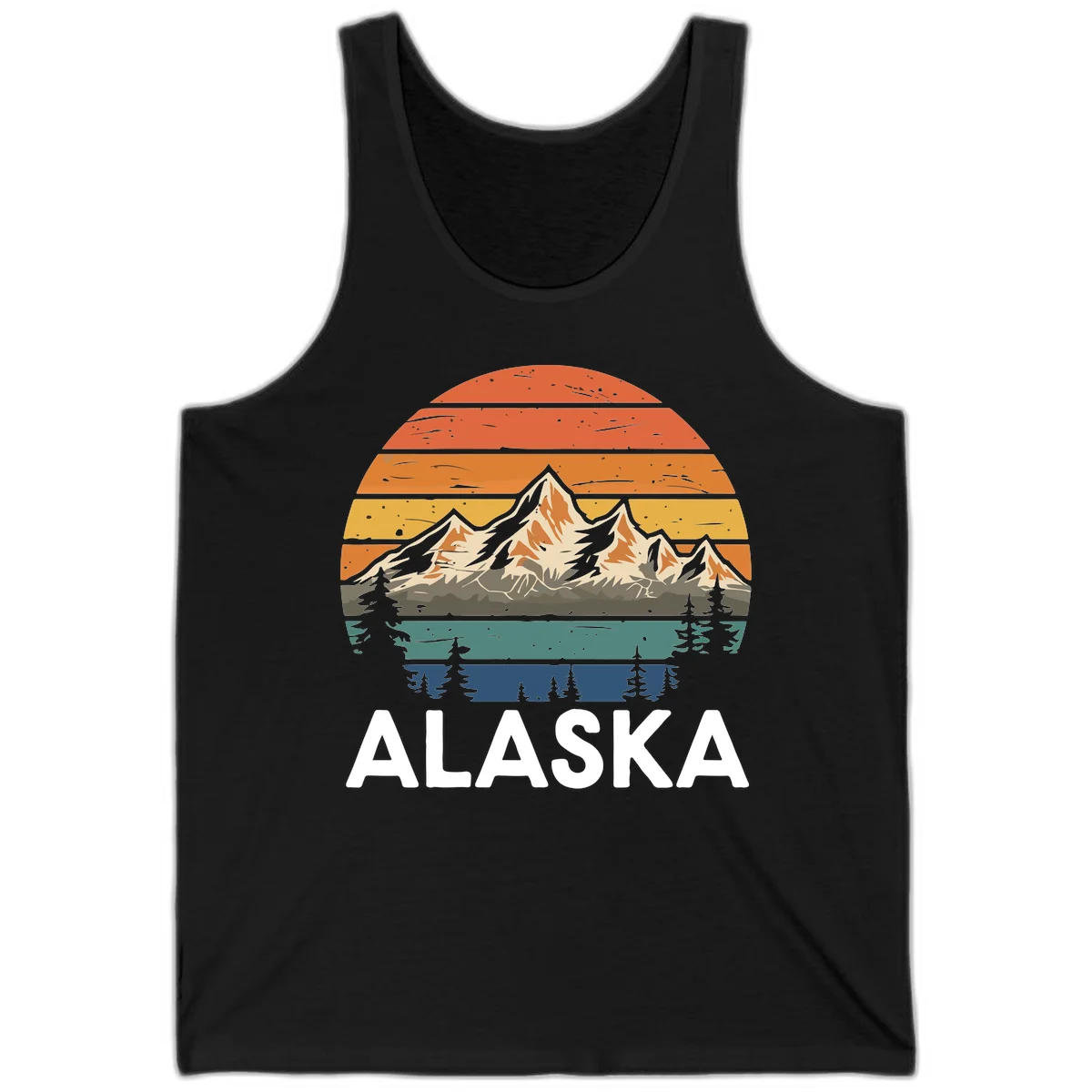 Retro Mountain Sunset Landscape Tank in Black