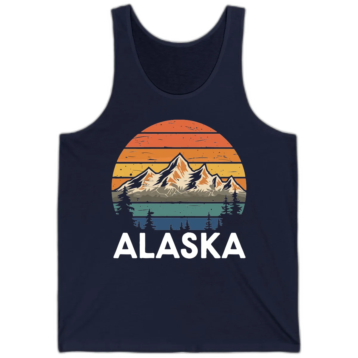 Retro Mountain Sunset Landscape Tank in Navy