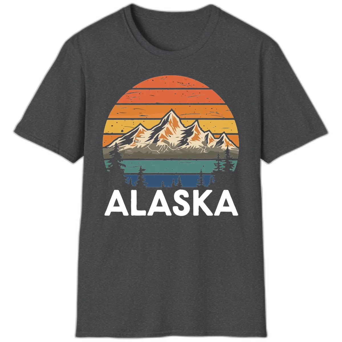 Retro Mountain Sunset Landscape T-Shirt in Dark Heather