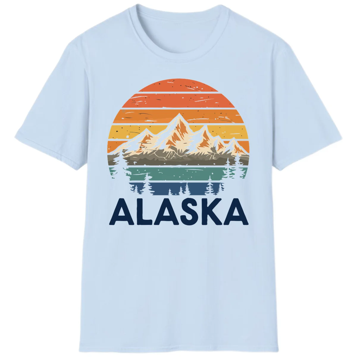 Retro Mountain Sunset Landscape T-Shirt in Light Blue