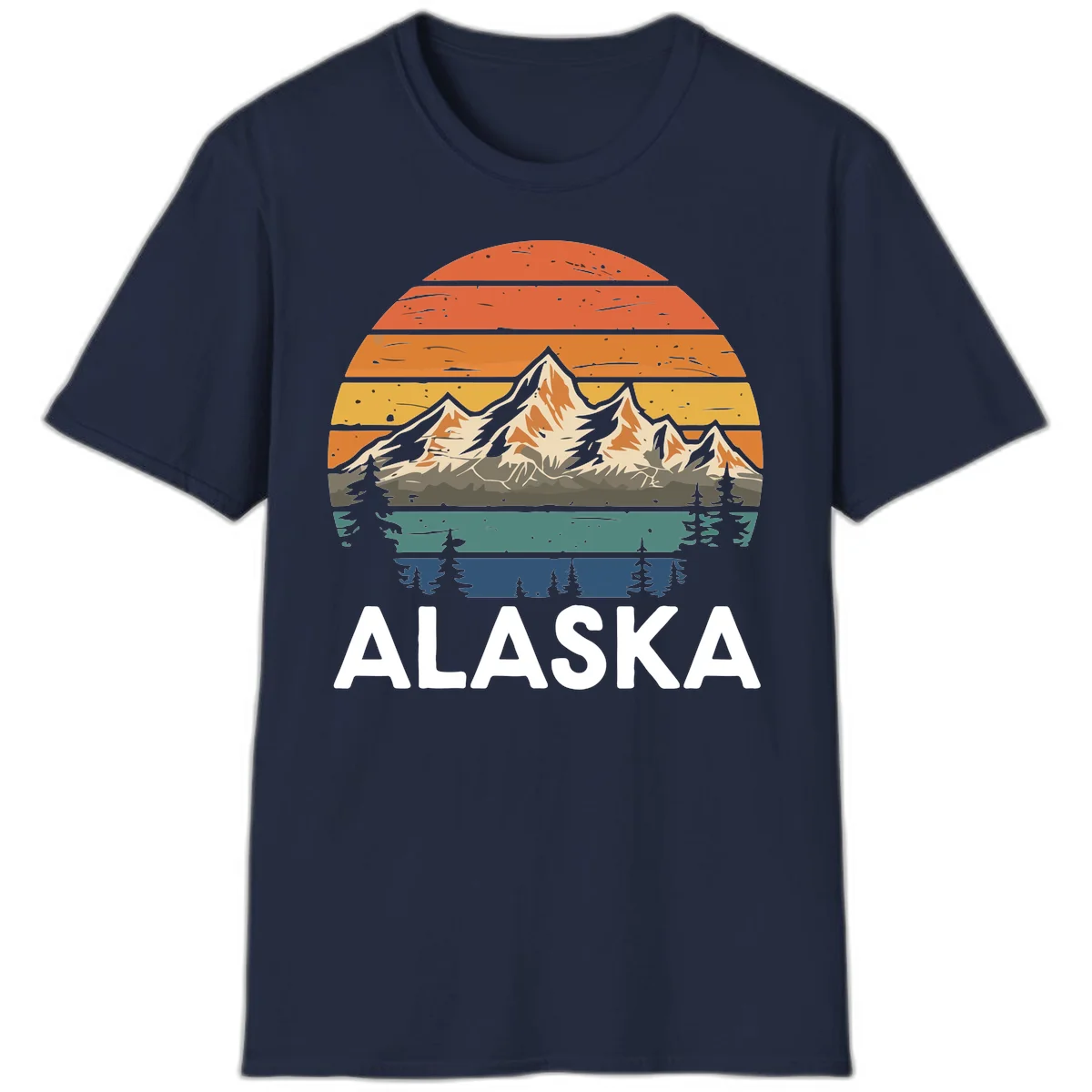 Retro Mountain Sunset Landscape T-Shirt in Navy