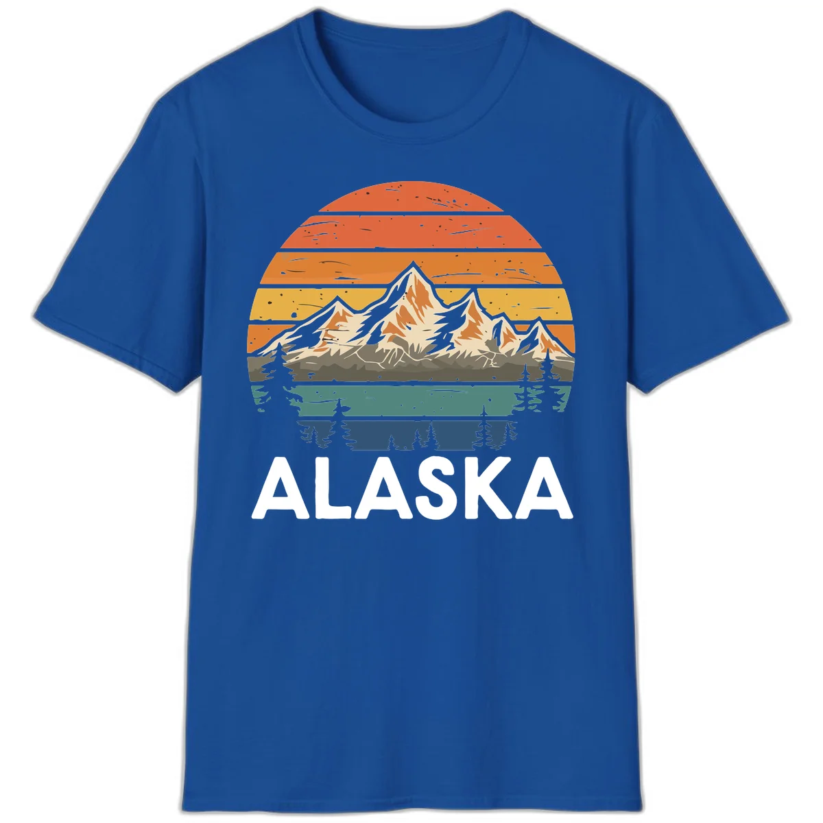 Retro Mountain Sunset Landscape T-Shirt in Royal
