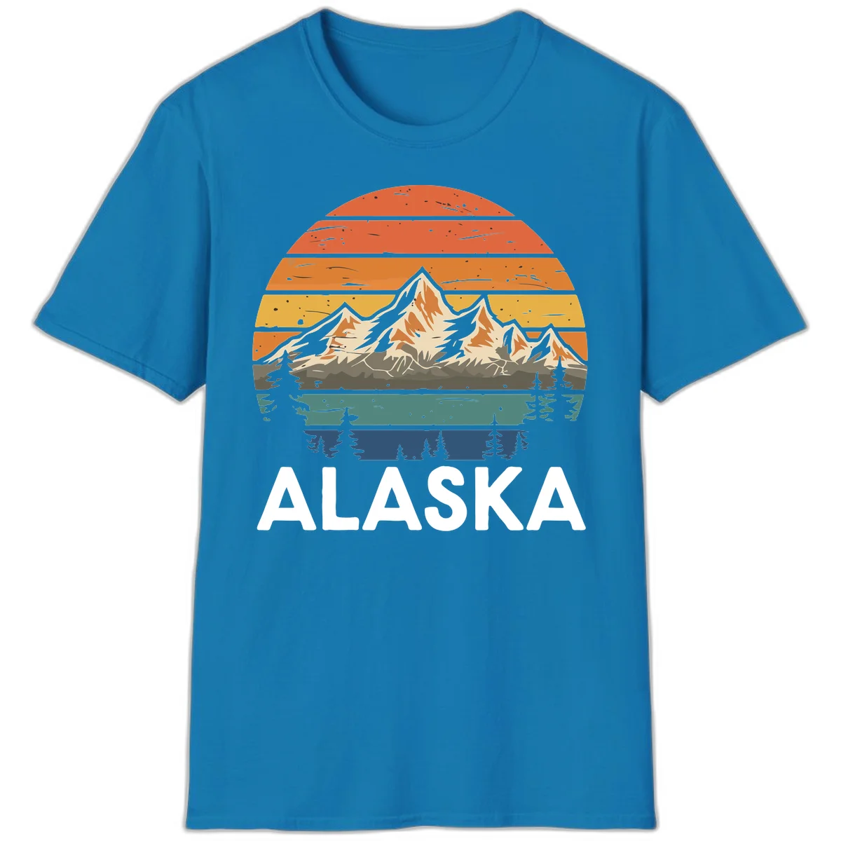 Retro Mountain Sunset Landscape T-Shirt in Sapphire