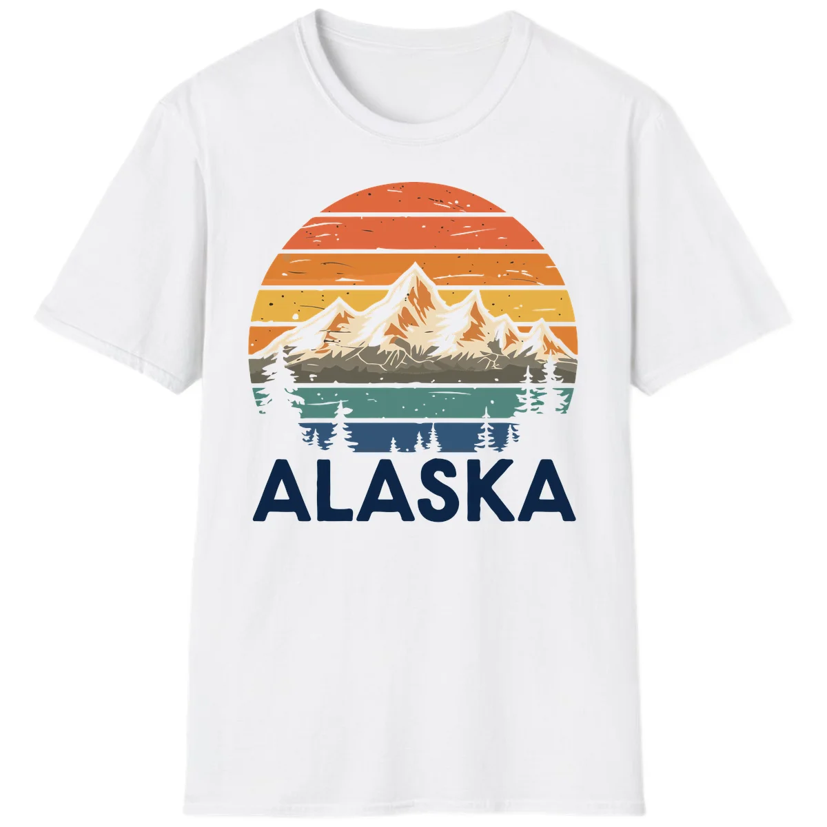 Retro Mountain Sunset Landscape T-Shirt in White