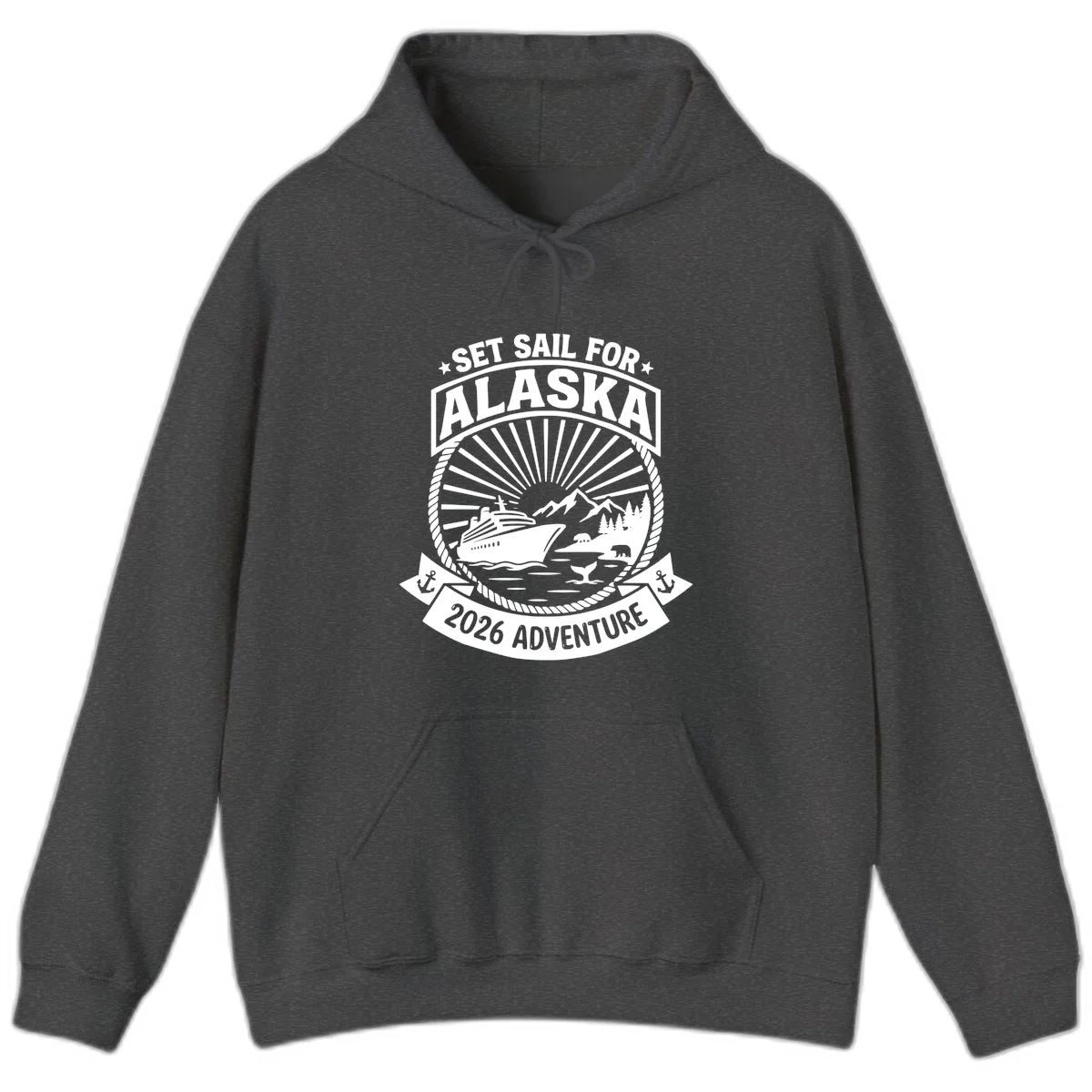 Set Sail For Alaska 2026 Adventure Hoodie in Dark Heather