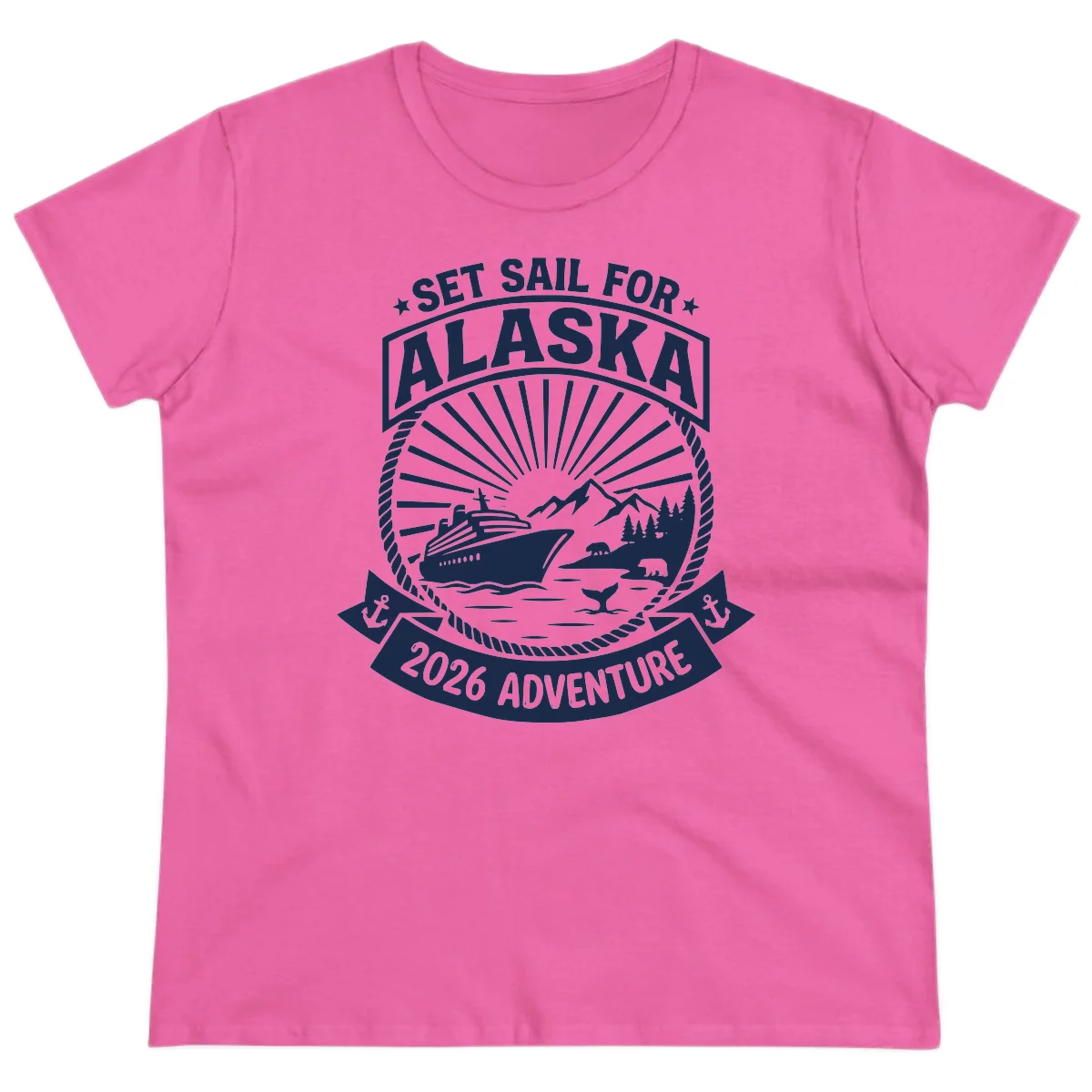 Set Sail For Alaska 2026 Adventure Ladies Tee in Azalea