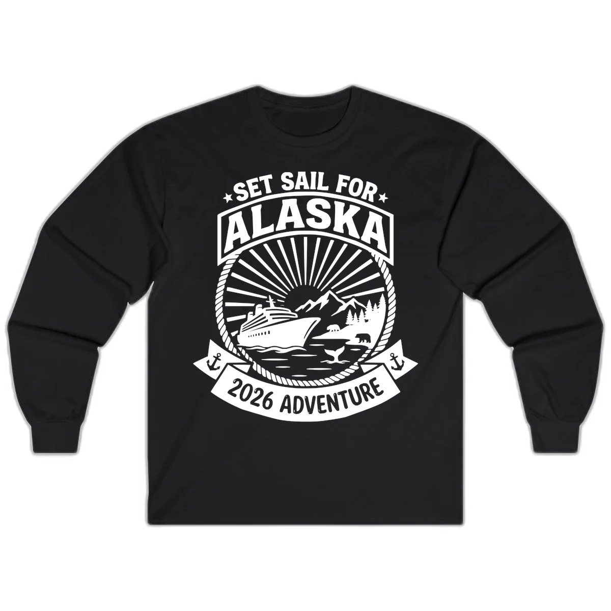 Set Sail For Alaska 2026 Adventure Long Sleeve in Black