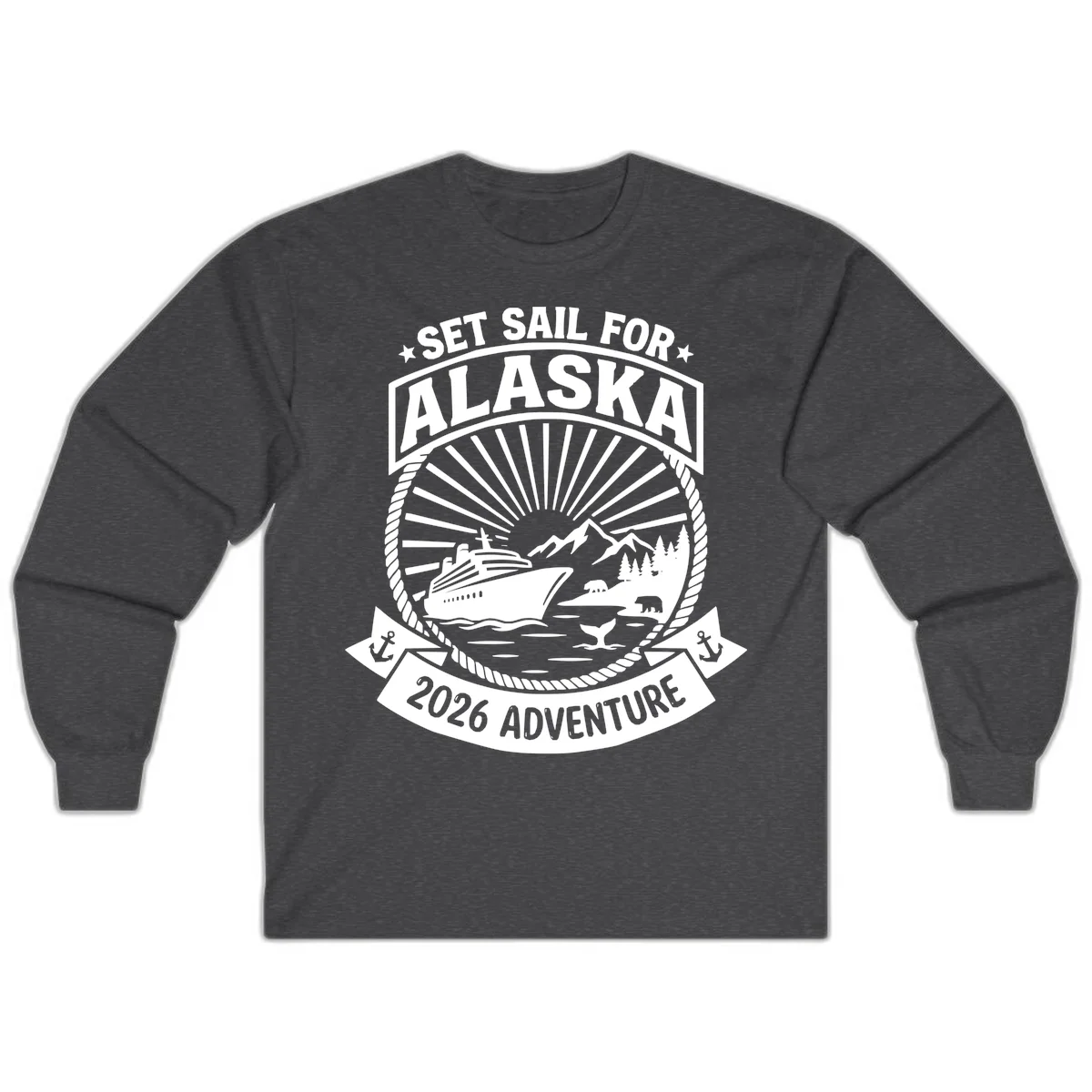 Set Sail For Alaska 2026 Adventure Long Sleeve in Dark Heather