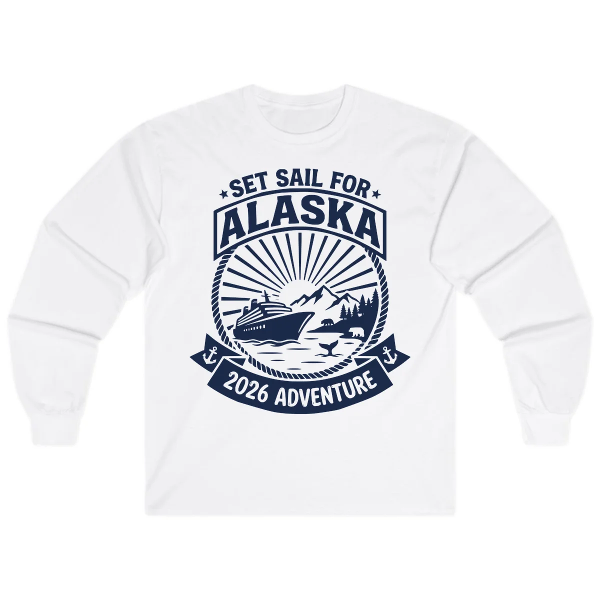 Set Sail For Alaska 2026 Adventure Long Sleeve in White