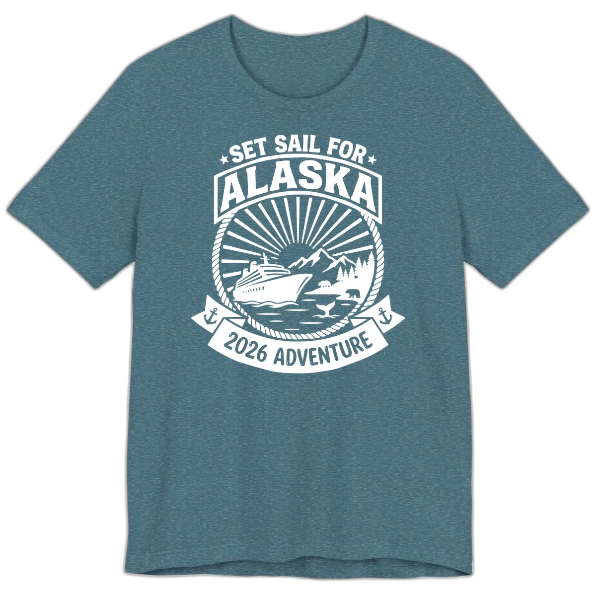 Set Sail For Alaska 2026 Adventure Premium Tee in Heather Deep Teal