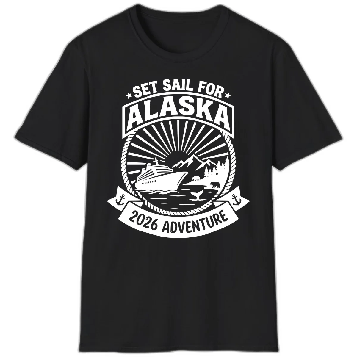 Set Sail For Alaska 2026 Adventure T-Shirt in Black