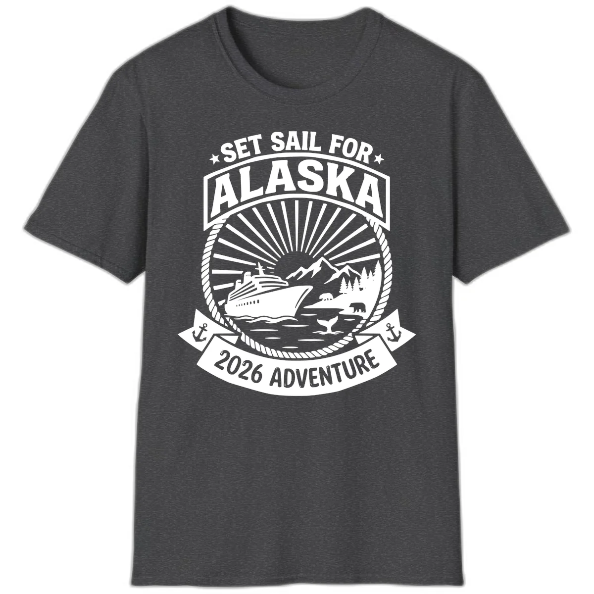 Set Sail For Alaska 2026 Adventure T-Shirt in Dark Heather