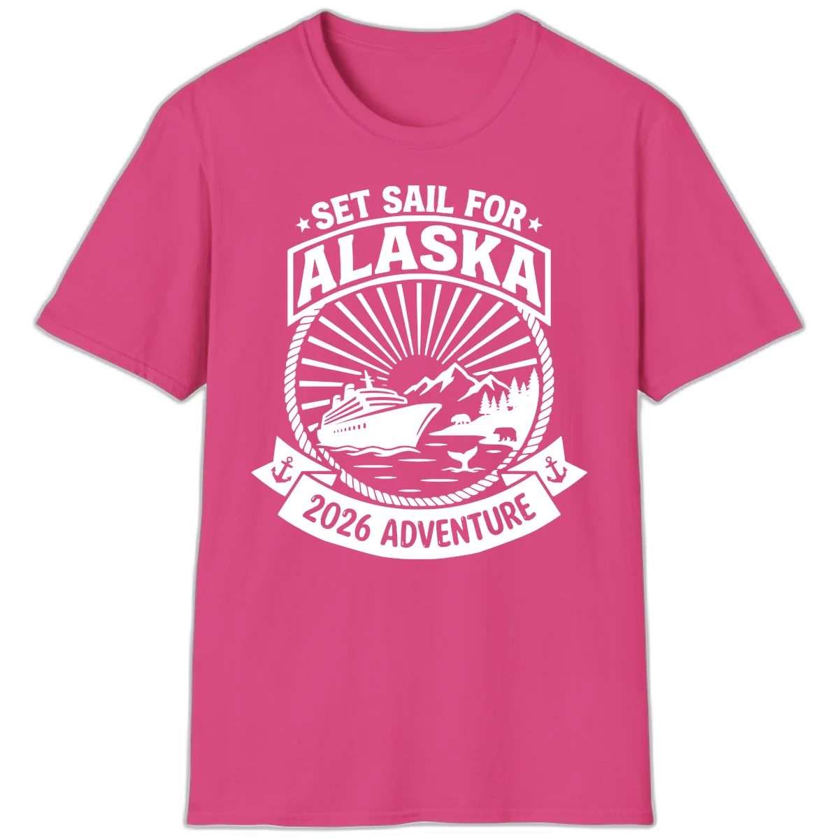 Set Sail For Alaska 2026 Adventure T-Shirt in Heliconia